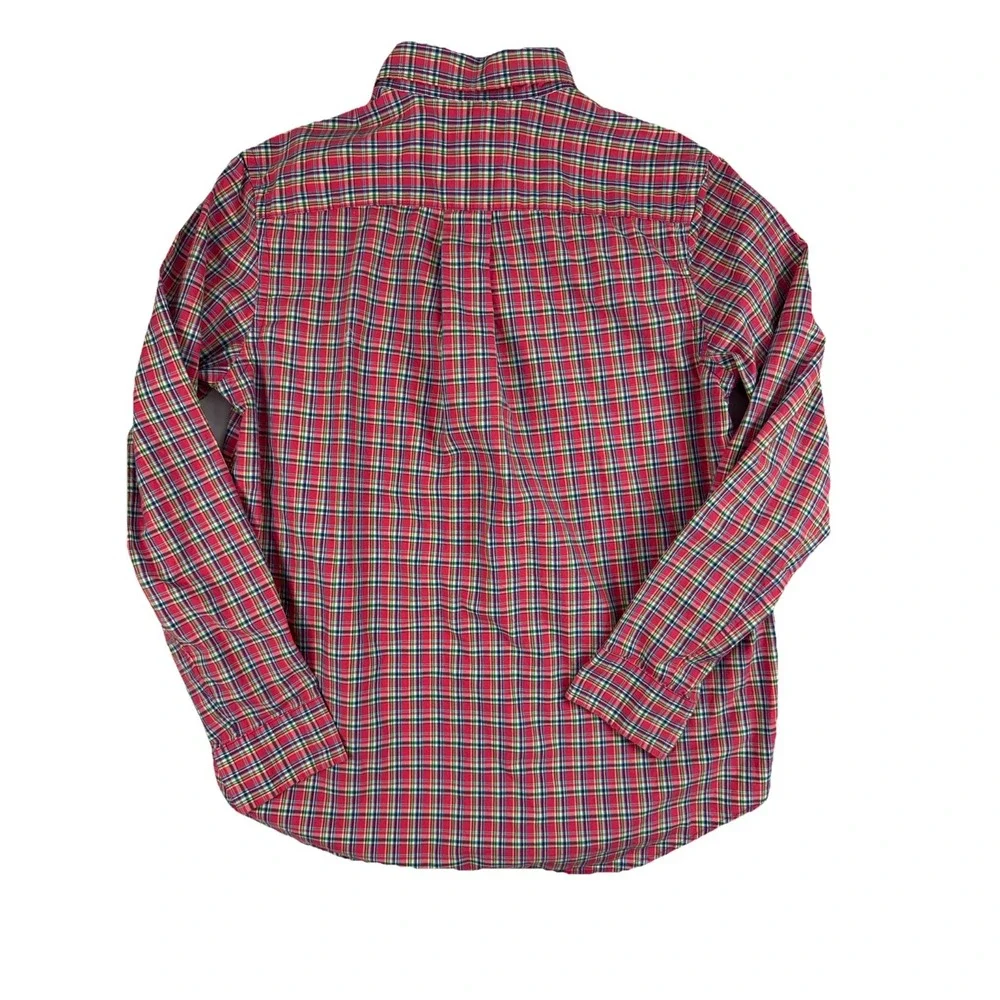 Ralph Lauren Boys Red Pink Multi Color Plaid‎ Cotton Button Down Shirt Size L